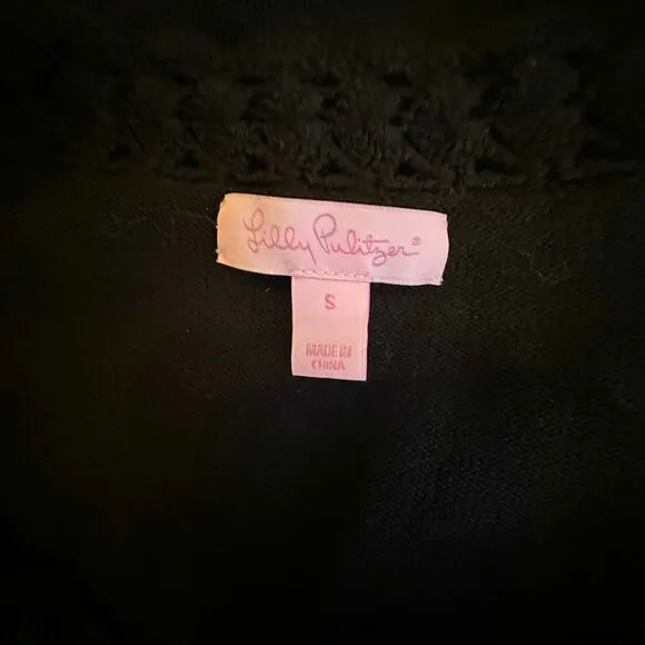 LILLY PULITZER Kariana Dress Womens S Black Crocket Merino Wool 3/4 Sleeve NWOT