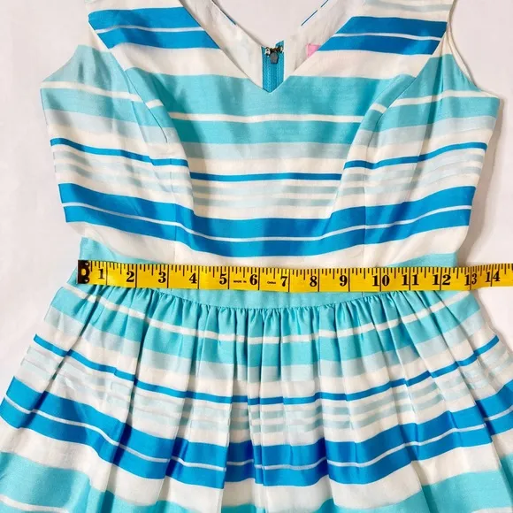 Lilly Pulitzer Kiera Blue Dress Wrapping Silk Organza Stripe Turquoise SZ 0