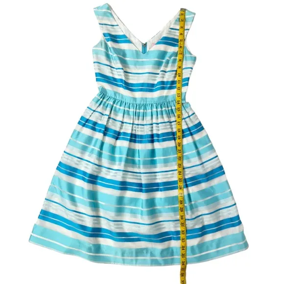 Lilly Pulitzer Kiera Blue Dress Wrapping Silk Organza Stripe Turquoise SZ 0