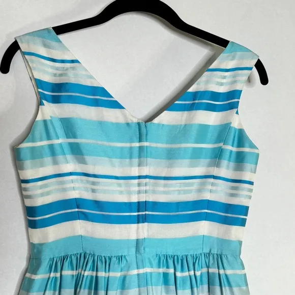 Lilly Pulitzer Kiera Blue Dress Wrapping Silk Organza Stripe Turquoise SZ 0