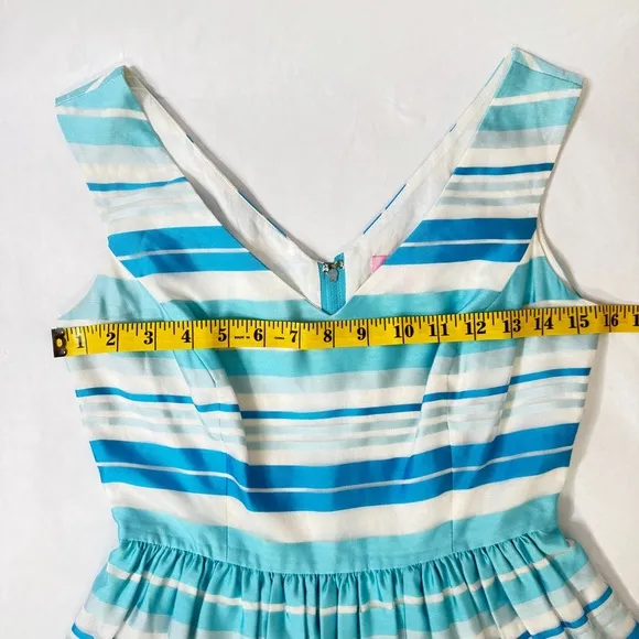 Lilly Pulitzer Kiera Blue Dress Wrapping Silk Organza Stripe Turquoise SZ 0