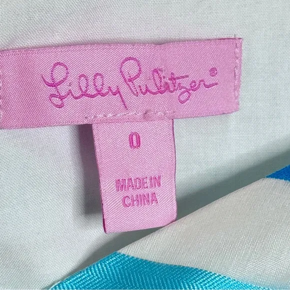 Lilly Pulitzer Kiera Blue Dress Wrapping Silk Organza Stripe Turquoise SZ 0