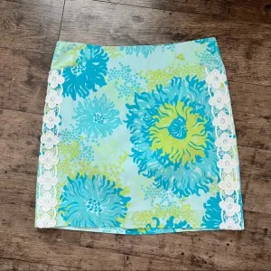 Lilly Pulitzer Original Roslyn Lace Floral Skirt Seeing Things Aquamarine Size 6