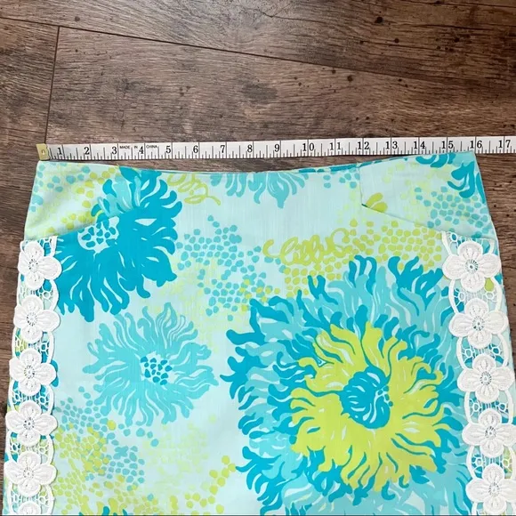 Lilly Pulitzer Original Roslyn Lace Floral Skirt Seeing Things Aquamarine Size 6