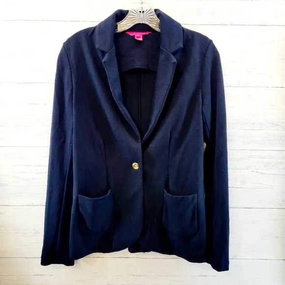 Lilly Pulitzer Women's Black Stretch Button Up Blazer Jacket, Size Small