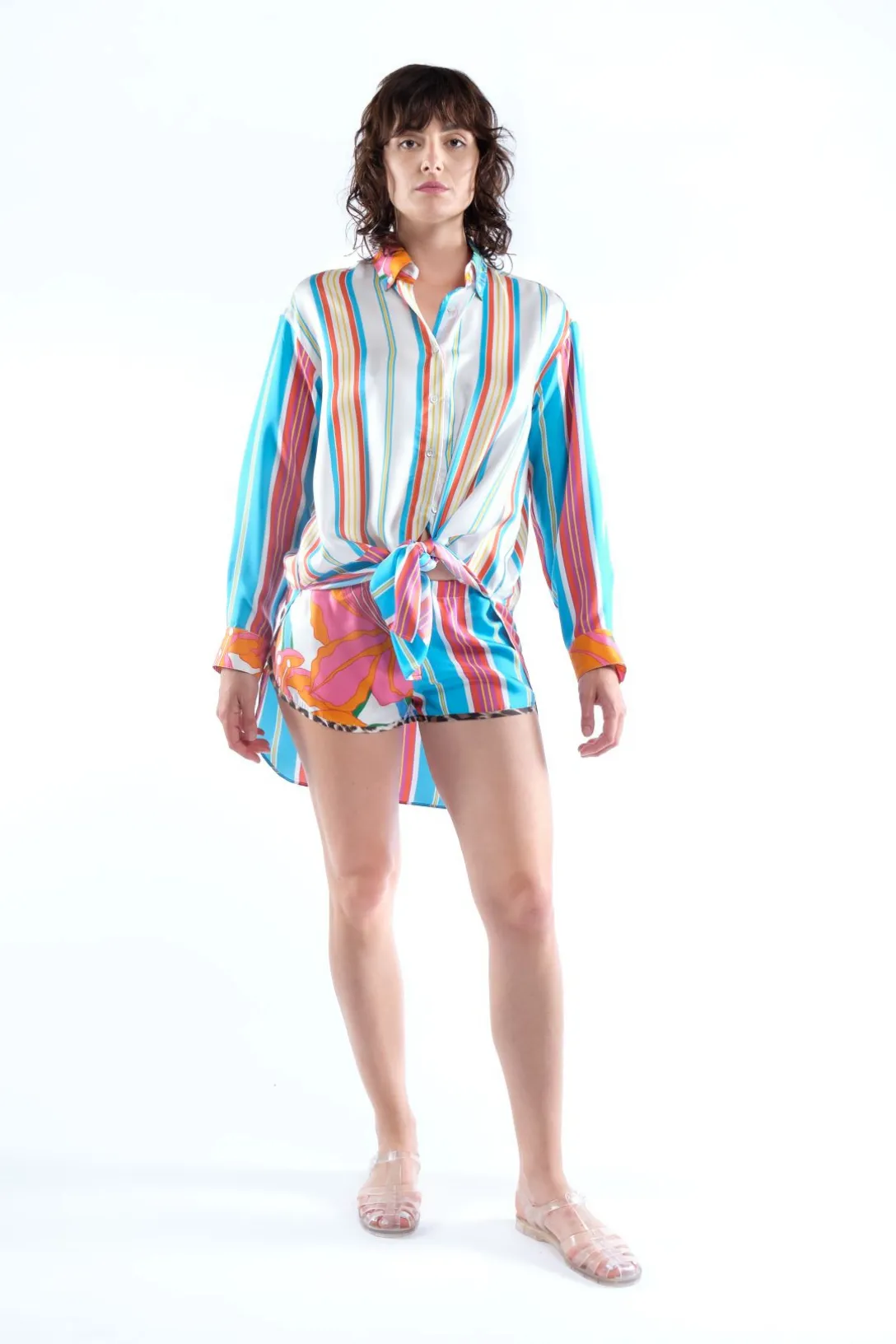 Liquette Oversized Silk Blouse | Mix Rayures