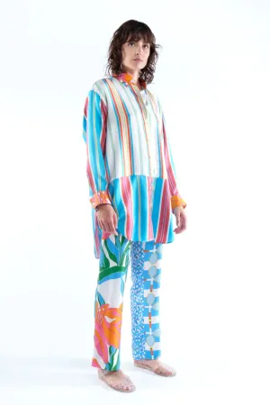 Liquette Oversized Silk Blouse | Mix Rayures