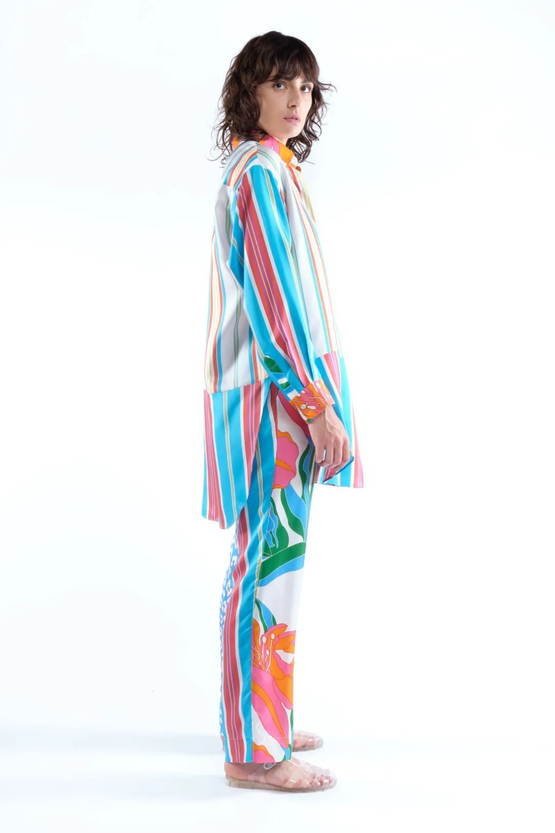 Liquette Oversized Silk Blouse | Mix Rayures