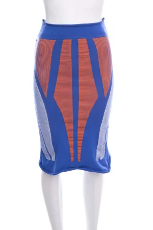 Louis Vuitton Blue & Orange Geometric Knee Length Pencil Skirt SZ XS
