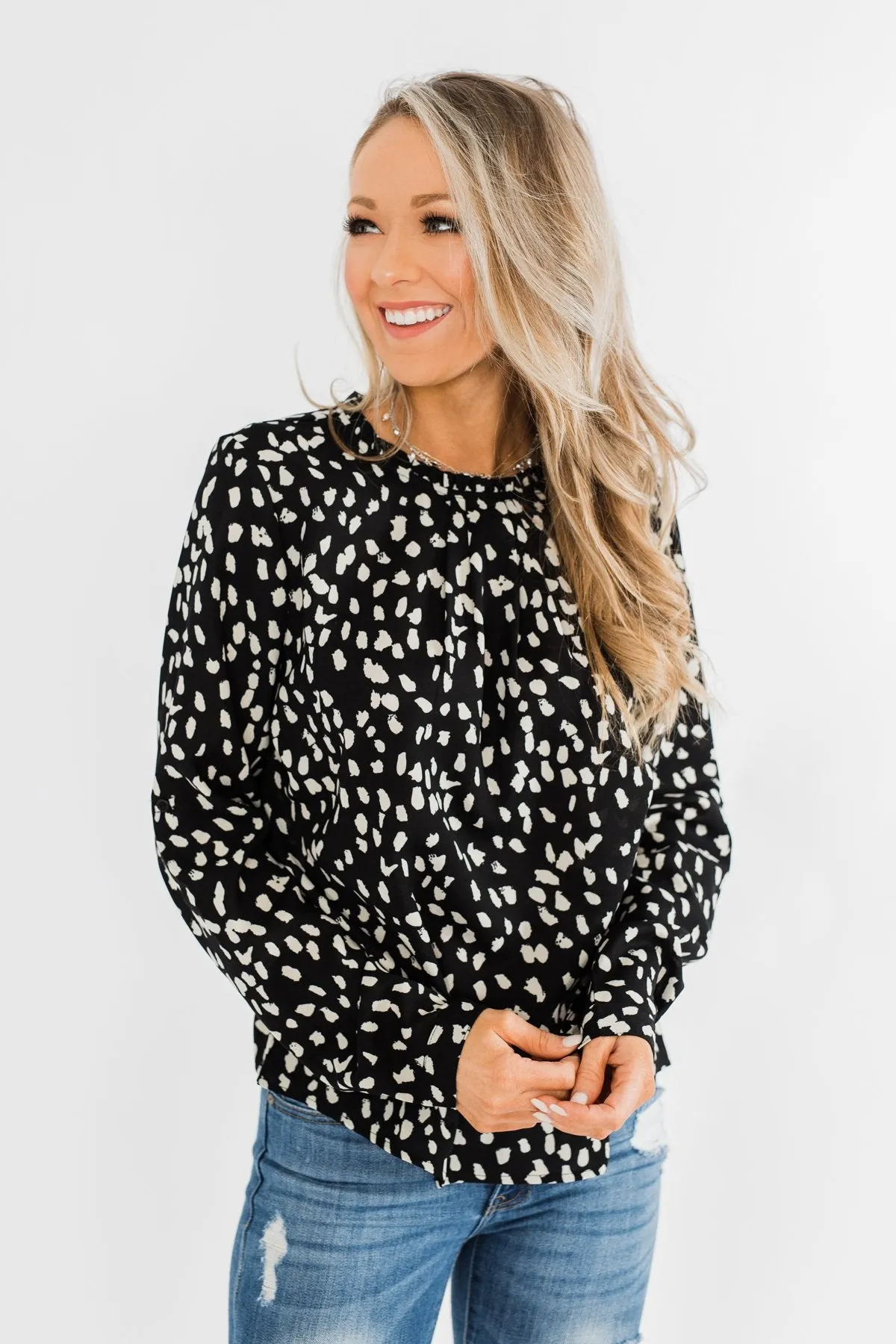 Love To Lean On Speckled Blouse- Black