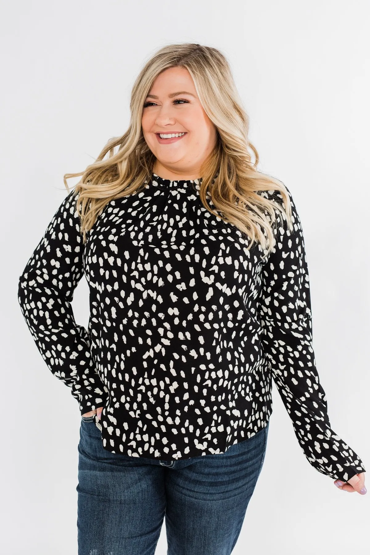 Love To Lean On Speckled Blouse- Black