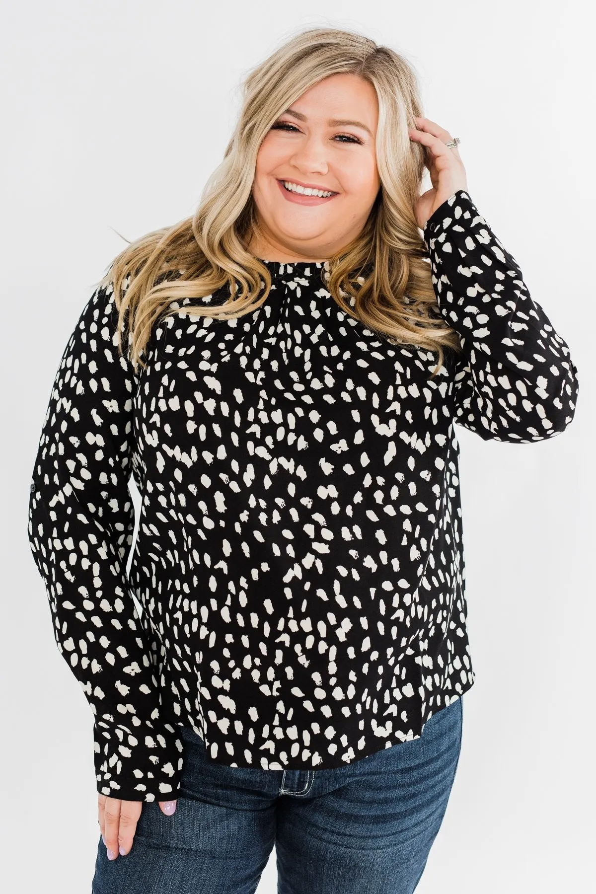 Love To Lean On Speckled Blouse- Black