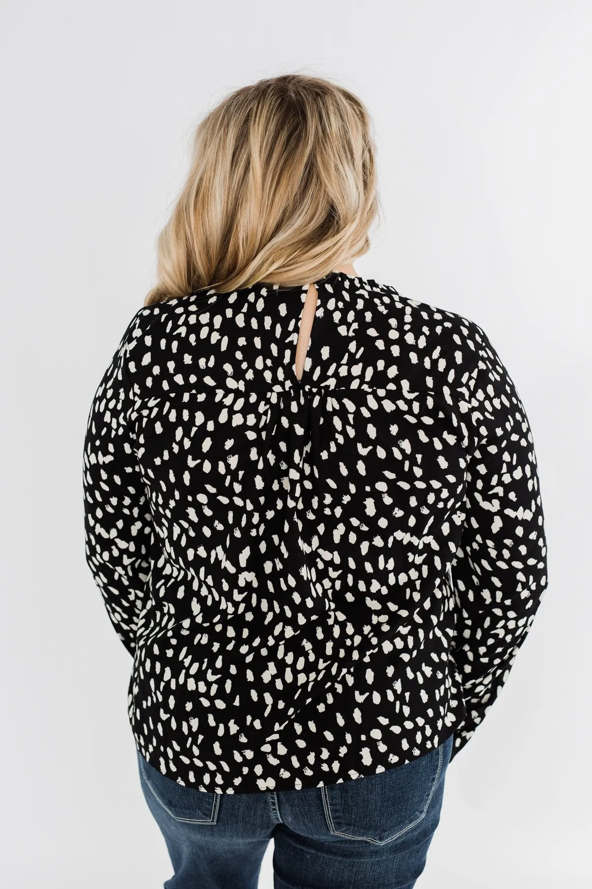 Love To Lean On Speckled Blouse- Black