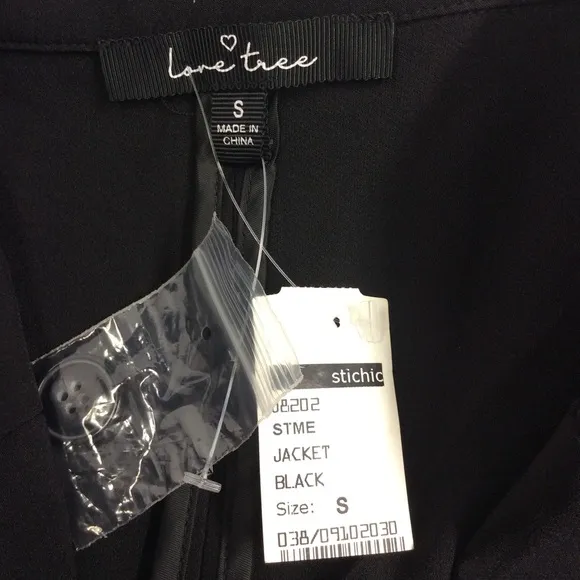 Love Tree Black Blazer Jacket 1 Button  Sz S NWT