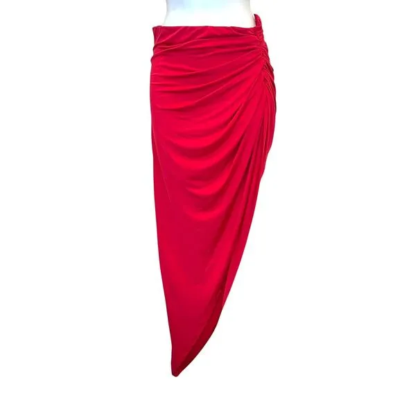 Lovers   Friends Asymmetric Midi Skirt Barbie Pink XS Slit Ruched Jersey $148
