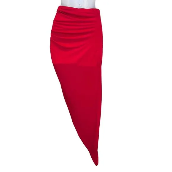 Lovers   Friends Asymmetric Midi Skirt Barbie Pink XS Slit Ruched Jersey $148