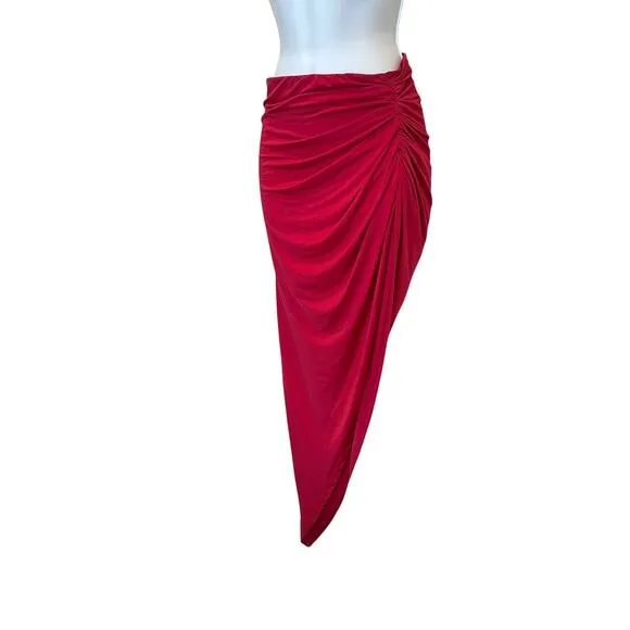 Lovers   Friends Asymmetric Midi Skirt Barbie Pink XS Slit Ruched Jersey $148