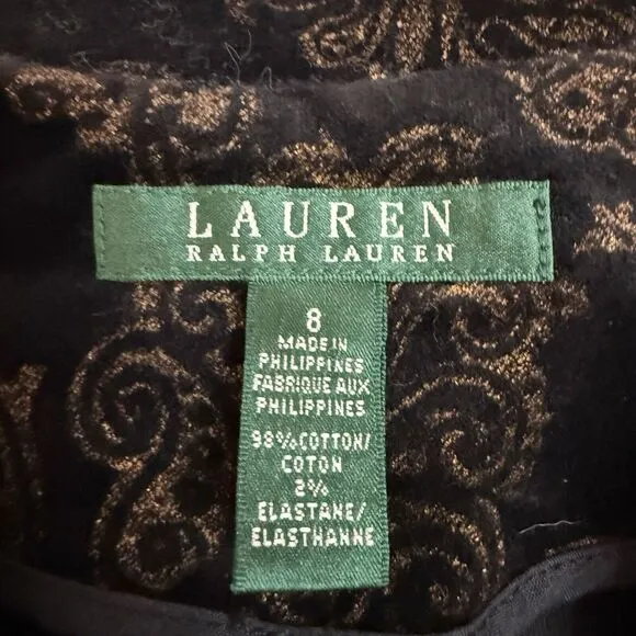 LRL Ralph Lauren Velvet Blazer Jacket Womens Sz 8 Black Gold Paisley Baroque