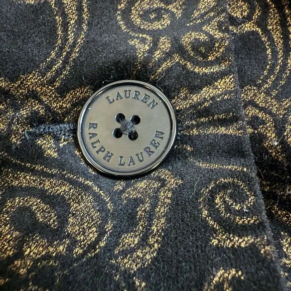 LRL Ralph Lauren Velvet Blazer Jacket Womens Sz 8 Black Gold Paisley Baroque