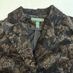 LRL Ralph Lauren Velvet Blazer Jacket Womens Sz 8 Black Gold Paisley Baroque