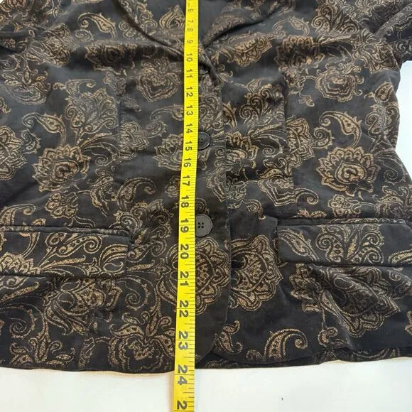 LRL Ralph Lauren Velvet Blazer Jacket Womens Sz 8 Black Gold Paisley Baroque