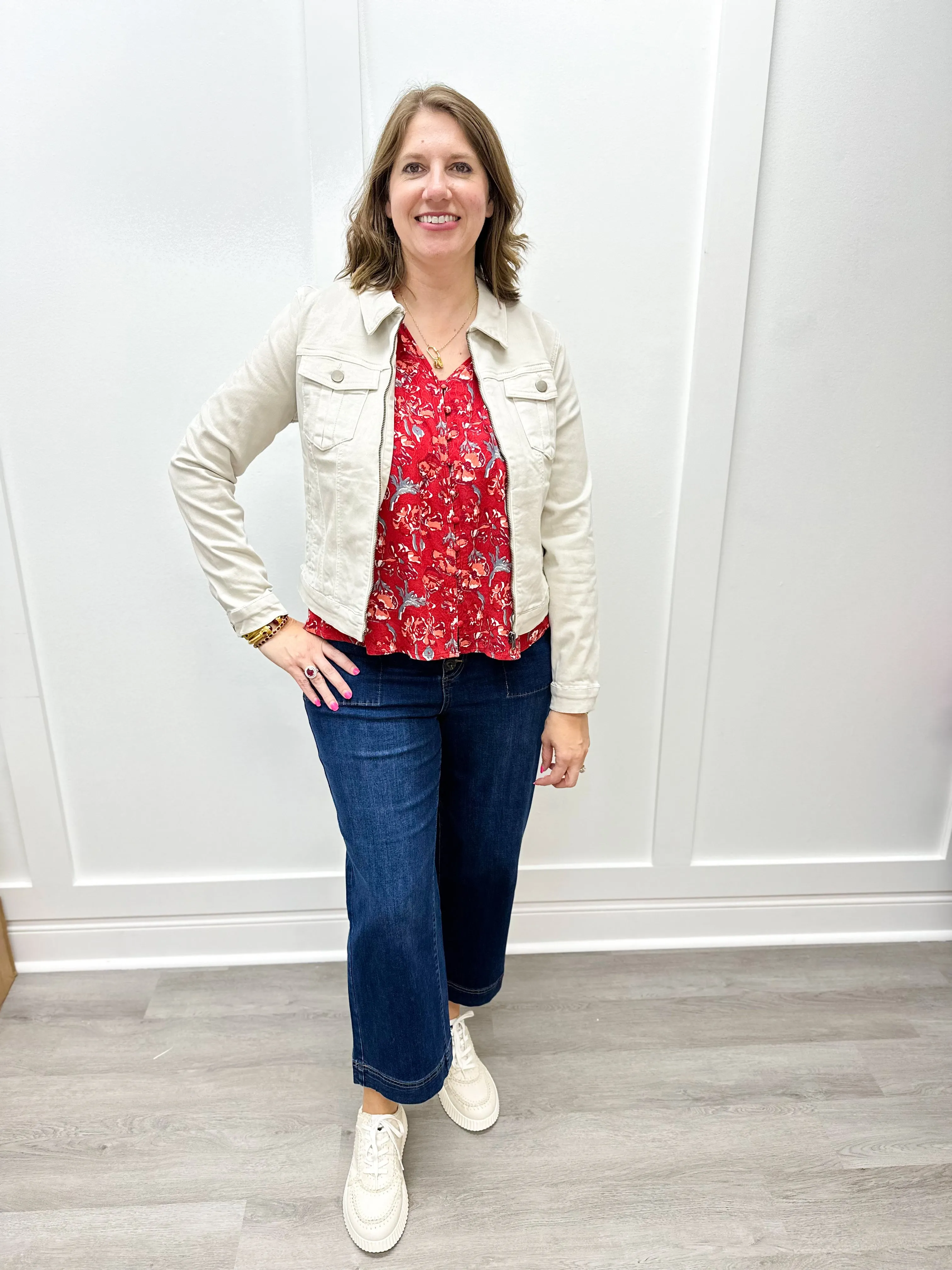 L/S Button Front Blouse - Scarlet