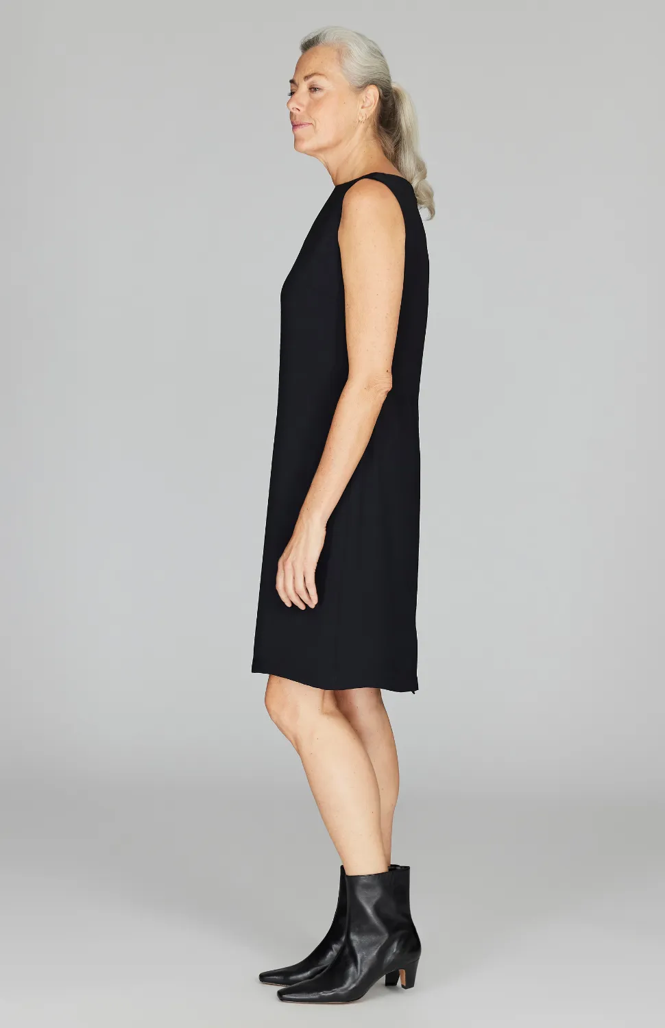 Lustrous Crepe High Neck Sheath Dress
