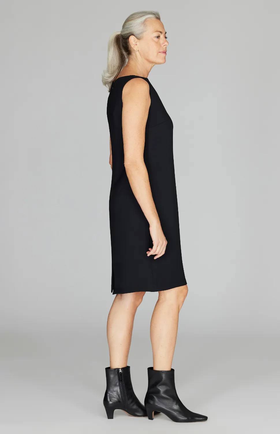 Lustrous Crepe High Neck Sheath Dress