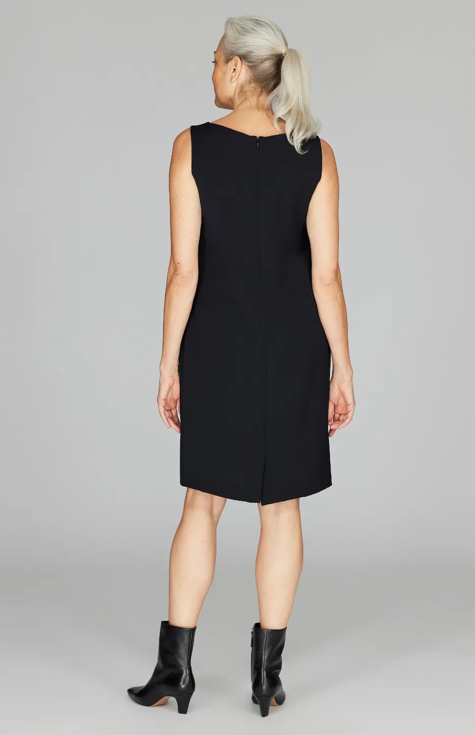 Lustrous Crepe High Neck Sheath Dress