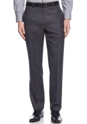 Luxurious Wool Feel Flat Front Pre-Hemmed Dress Pants (Charcoal) ON-900