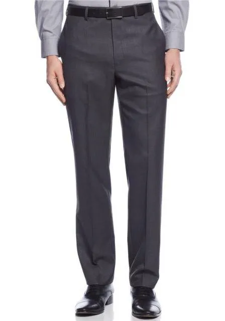 Luxurious Wool Feel Flat Front Pre-Hemmed Dress Pants (Charcoal) ON-900