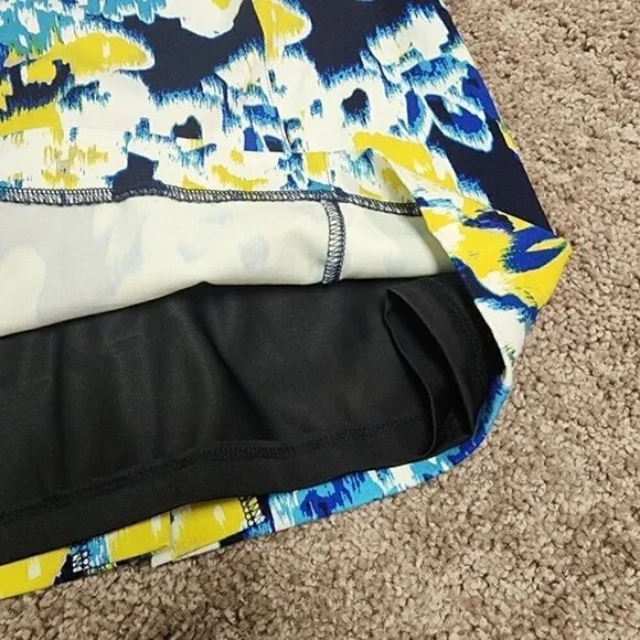 Lysse Charity Pencil Skirt Navy Yellow Abstract Floral Elastic Waist Medium