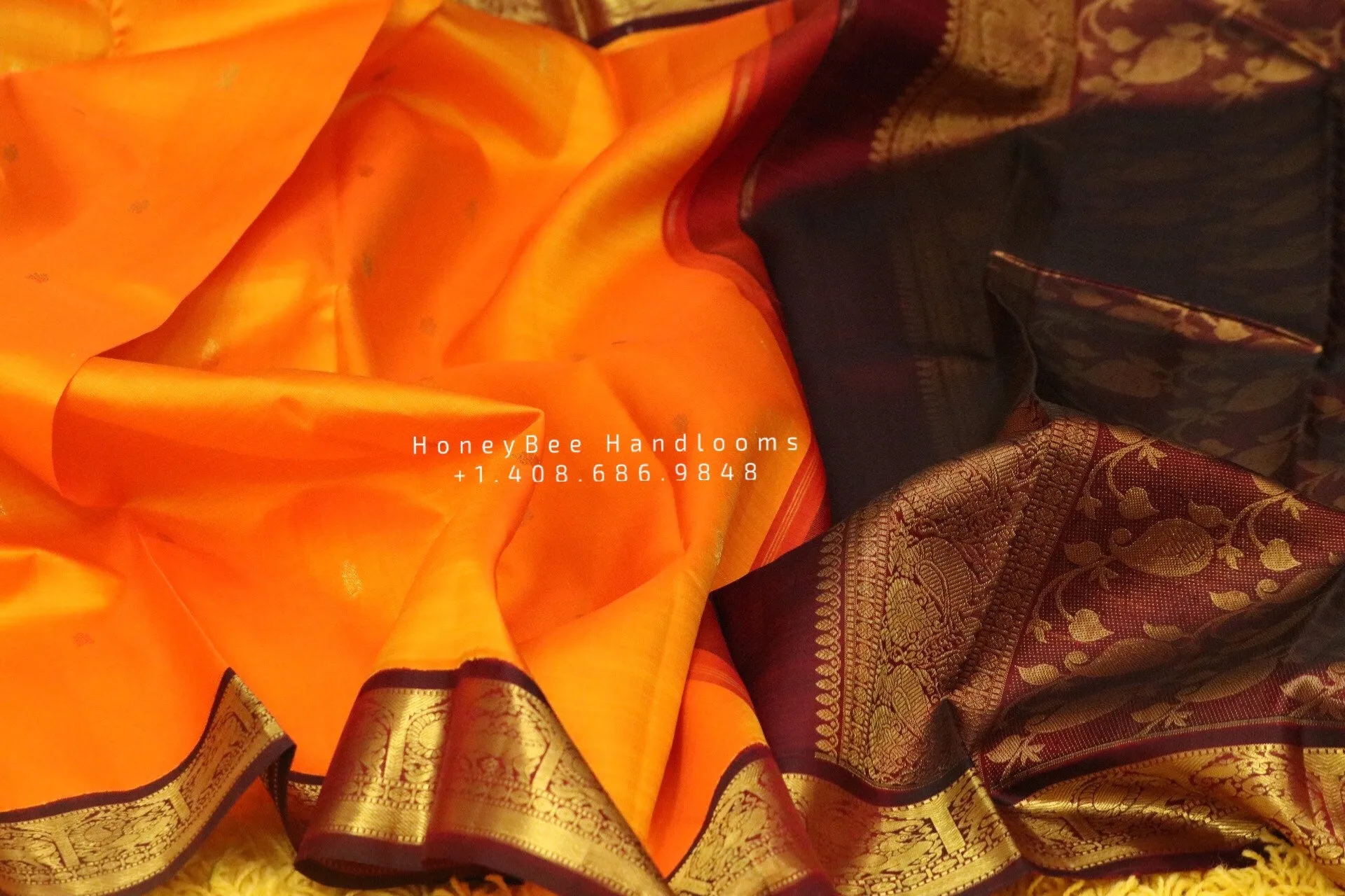 Lyte weight Pattu Sarees online,South Indian Sarees,Pure Silk Sarees,Kanjivaram Saree,kanchi pattu saree,Zari saree,orange saree - NIHIRA