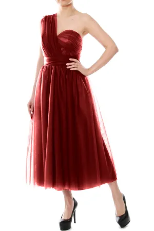 MACloth Midi Convertible Bridesmaid Dresses Tulle Wedding Party Gown Bridal