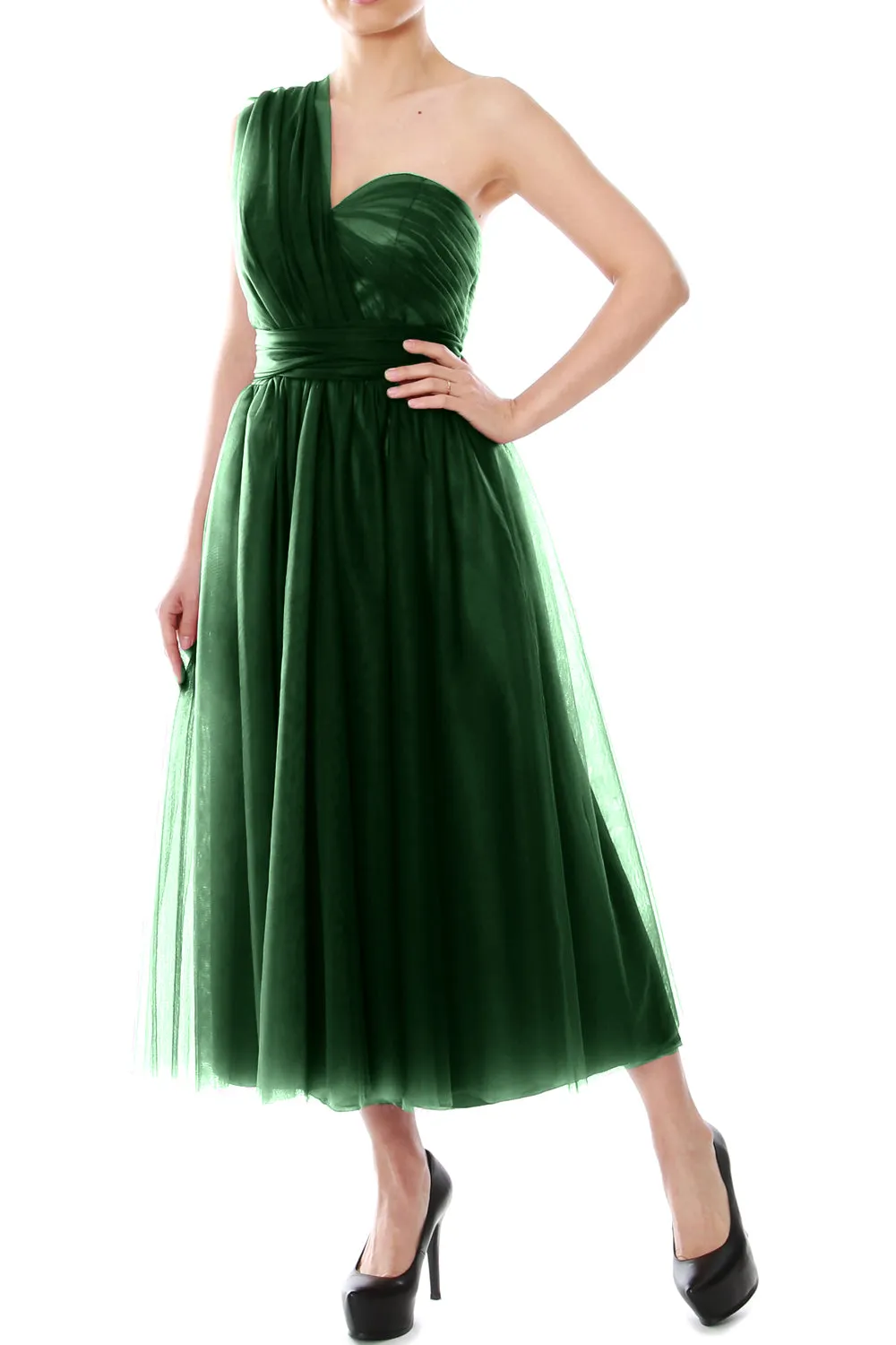 MACloth Midi Convertible Bridesmaid Dresses Tulle Wedding Party Gown Bridal
