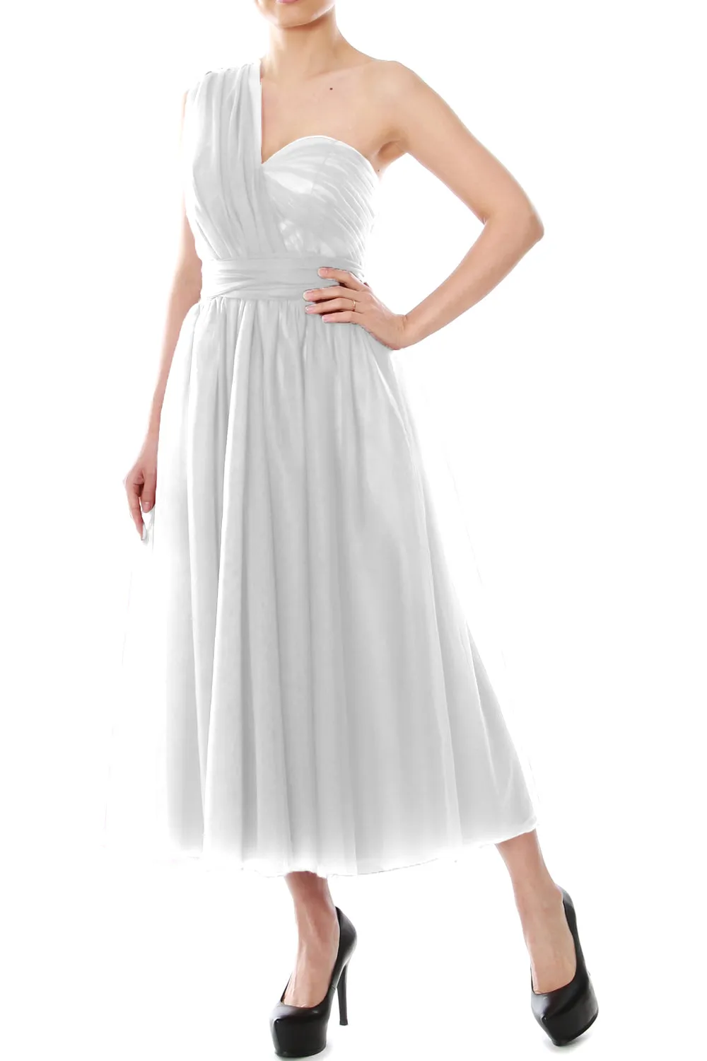 MACloth Midi Convertible Bridesmaid Dresses Tulle Wedding Party Gown Bridal