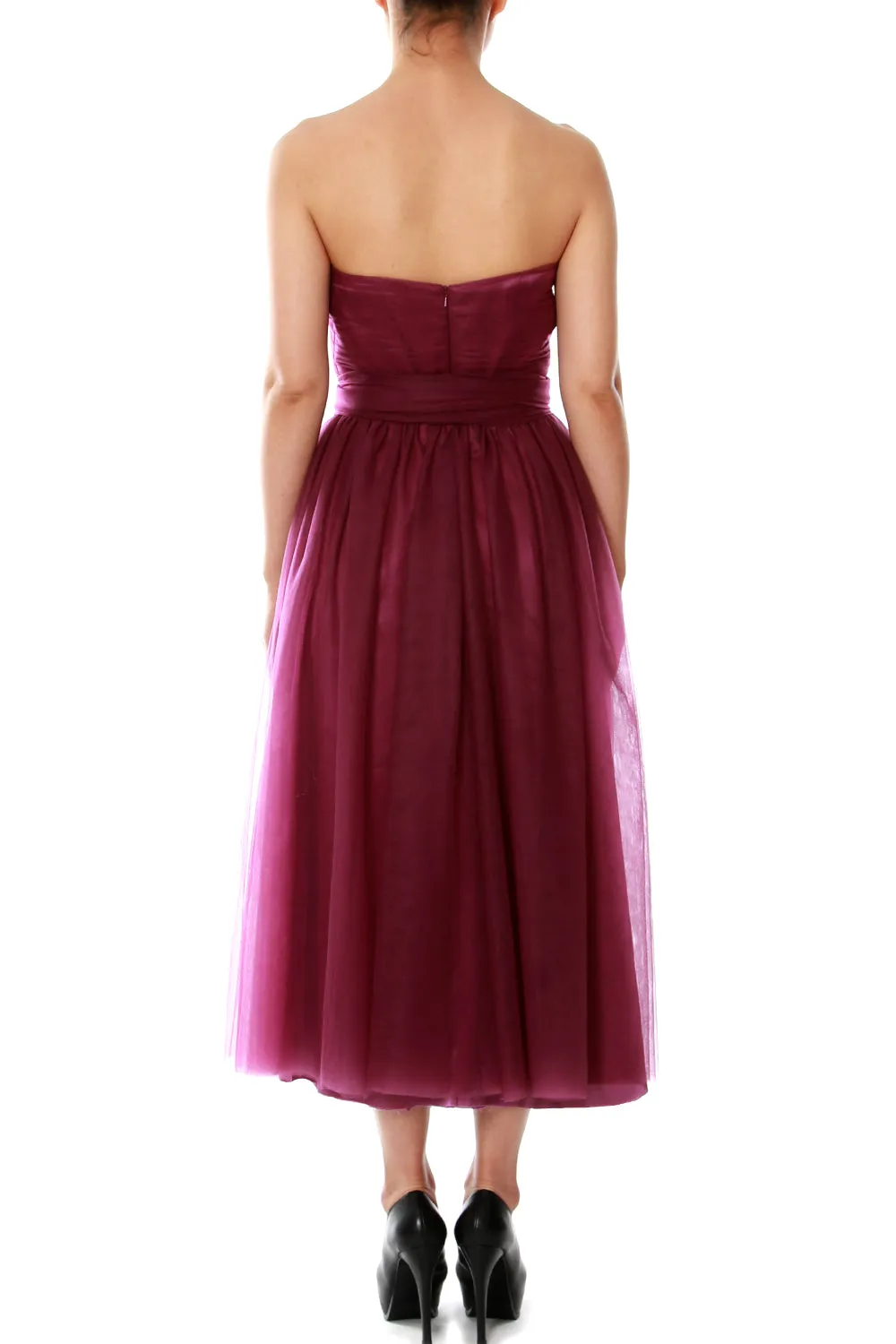 MACloth Midi Convertible Bridesmaid Dresses Tulle Wedding Party Gown Bridal