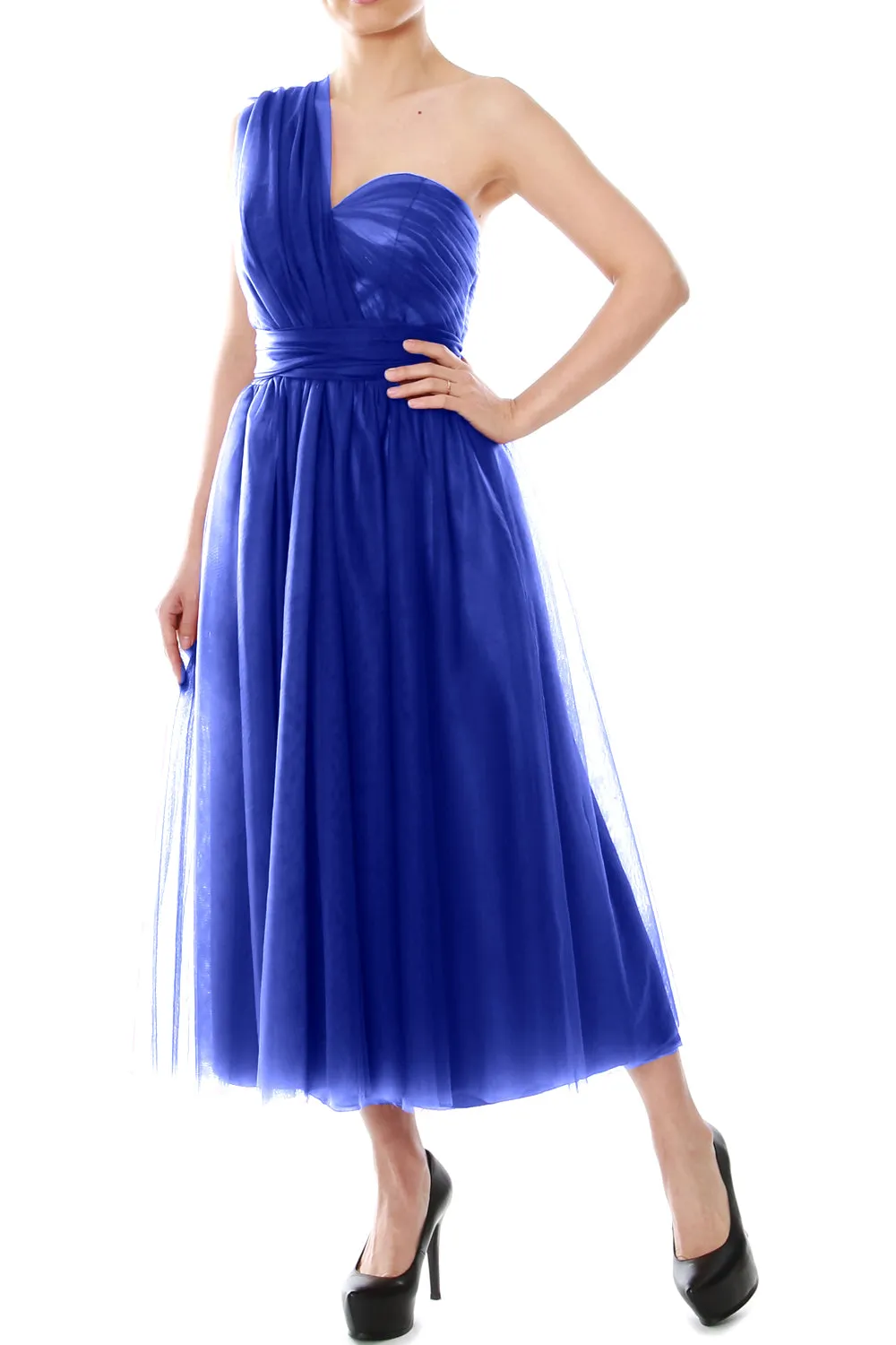 MACloth Midi Convertible Bridesmaid Dresses Tulle Wedding Party Gown Bridal