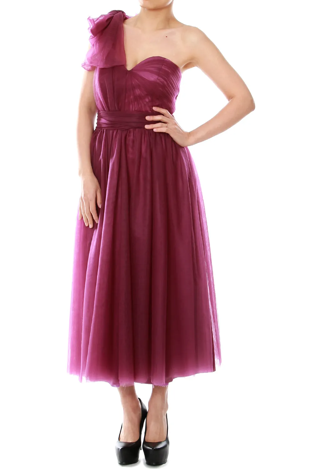MACloth Midi Convertible Bridesmaid Dresses Tulle Wedding Party Gown Bridal