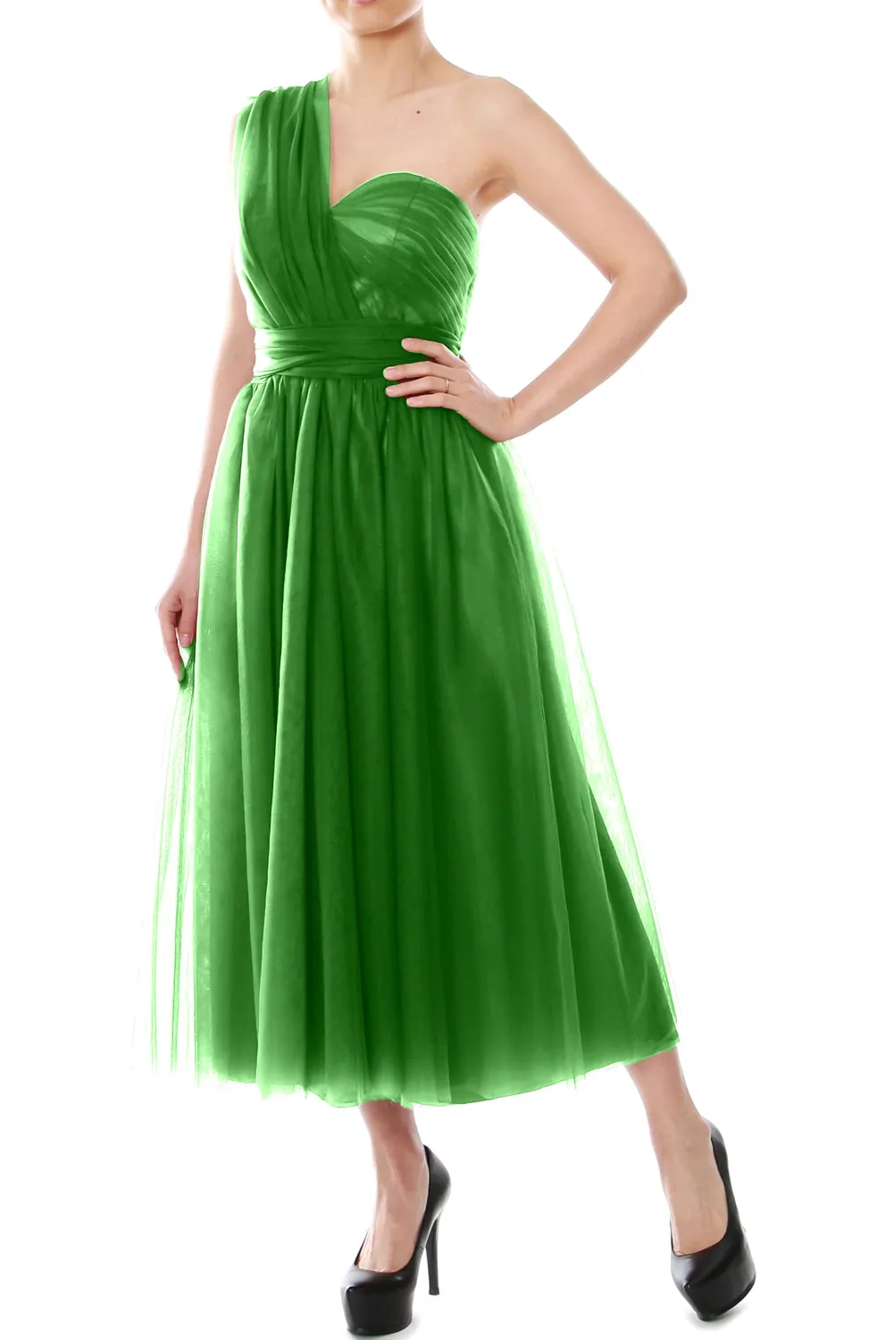 MACloth Midi Convertible Bridesmaid Dresses Tulle Wedding Party Gown Bridal
