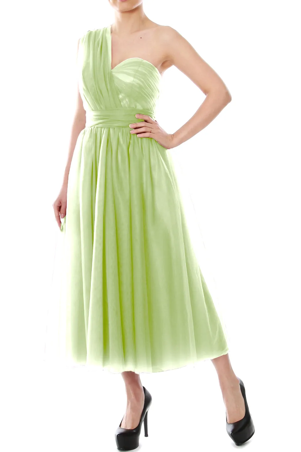 MACloth Midi Convertible Bridesmaid Dresses Tulle Wedding Party Gown Bridal