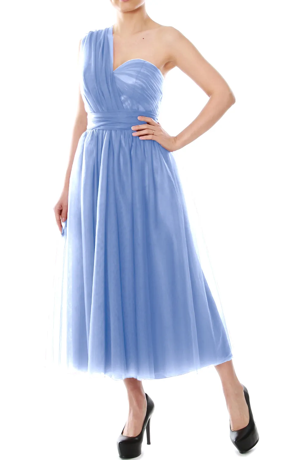 MACloth Midi Convertible Bridesmaid Dresses Tulle Wedding Party Gown Bridal