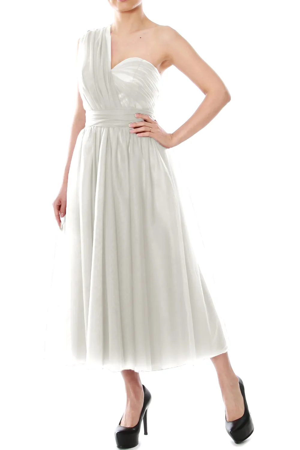 MACloth Midi Convertible Bridesmaid Dresses Tulle Wedding Party Gown Bridal