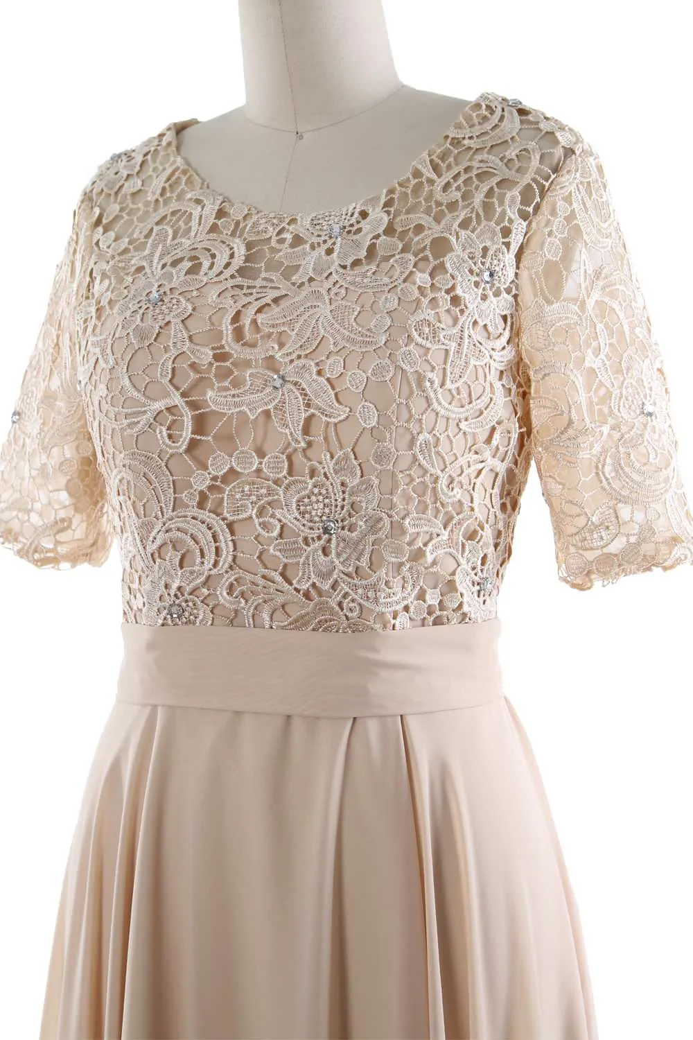 MACloth Women Short Mother Bride Dresses Half Sleeve Wedding Guest Dinner Lace