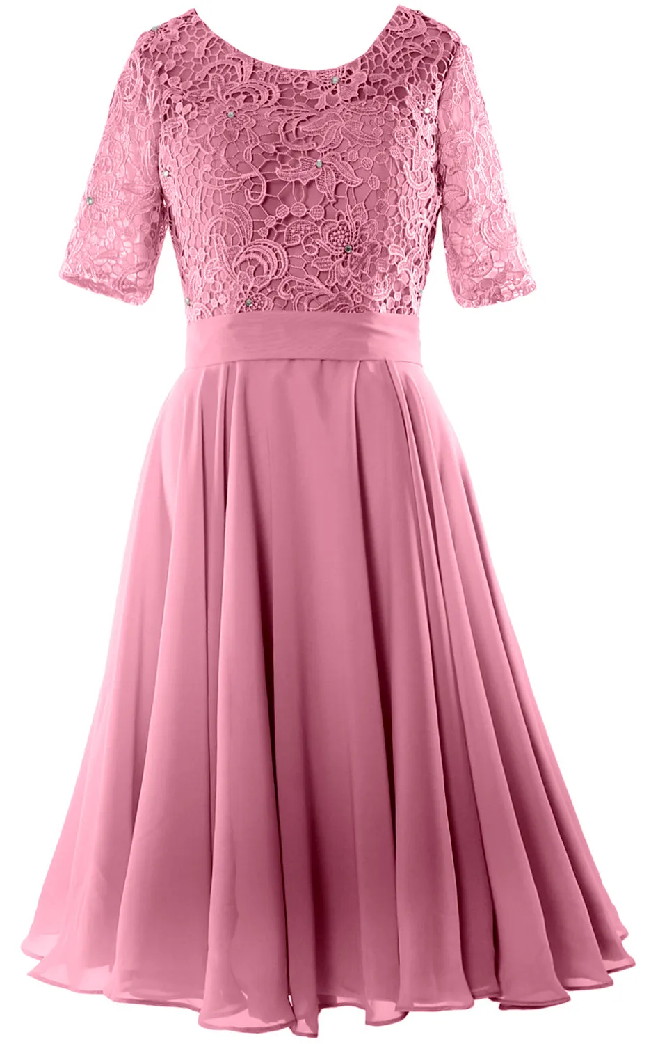 MACloth Women Short Mother Bride Dresses Half Sleeve Wedding Guest Dinner Lace