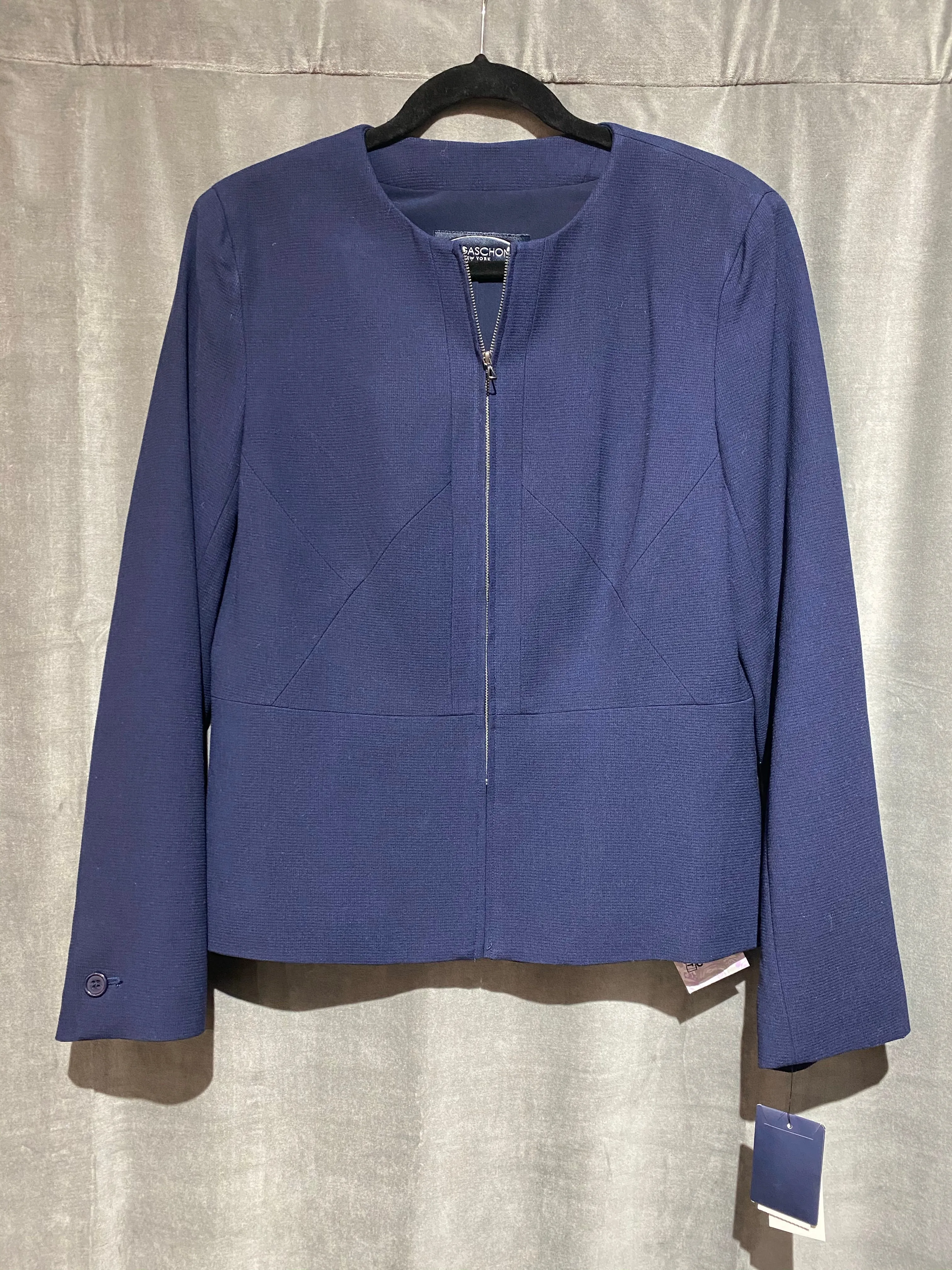 Magaschoni Navy Long Sleeve Front Zip Blazer
