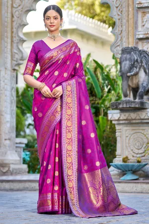 Magenta Banarasi Silk Saree With Weaving Work
