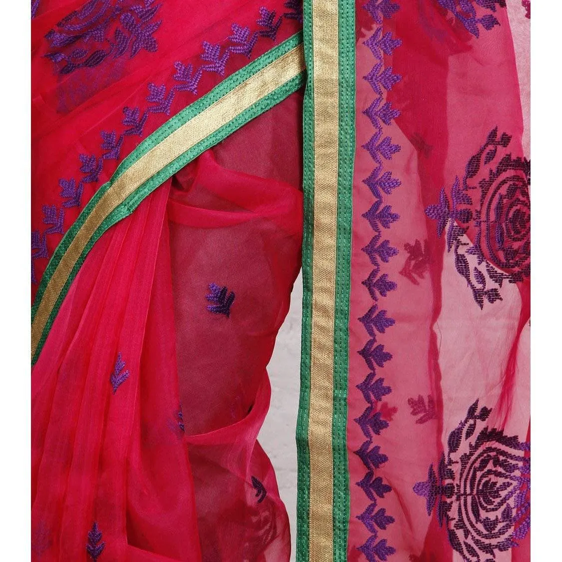 Magenta Kora Silk Saree