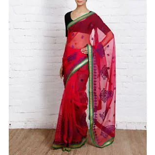 Magenta Kora Silk Saree