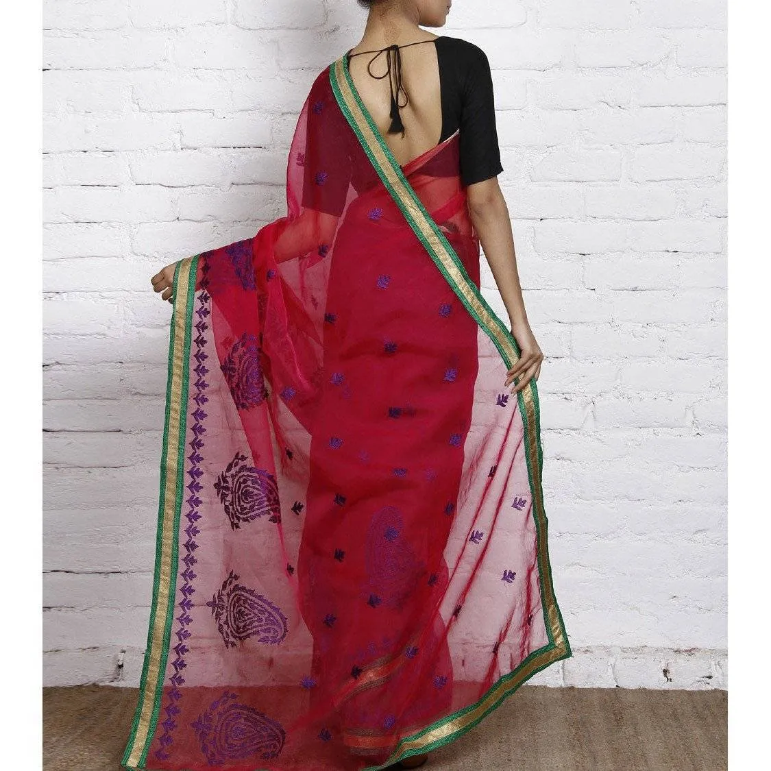 Magenta Kora Silk Saree